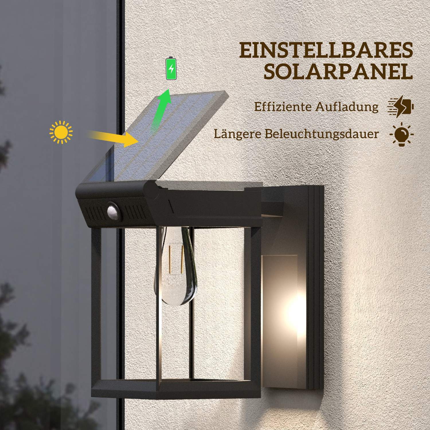 Solar Vägglampa Led Utomhusljus Trädgårdsljus Varmvit Justerbar Ljussensor Ip44 Trädgårdsuteplats Svart