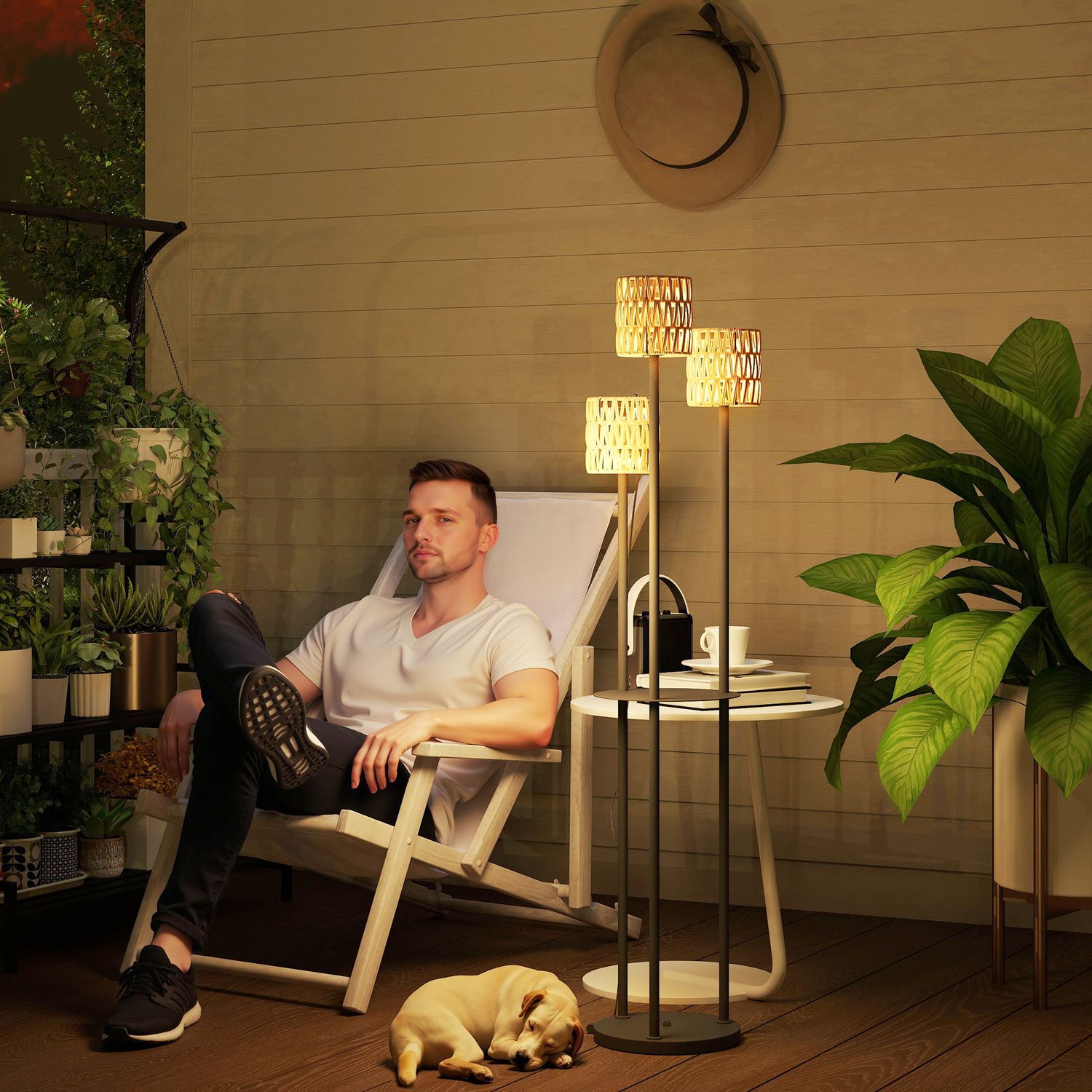 Solar golvlampa, rotting, Boho Style, utomhus, IP44 vattentät