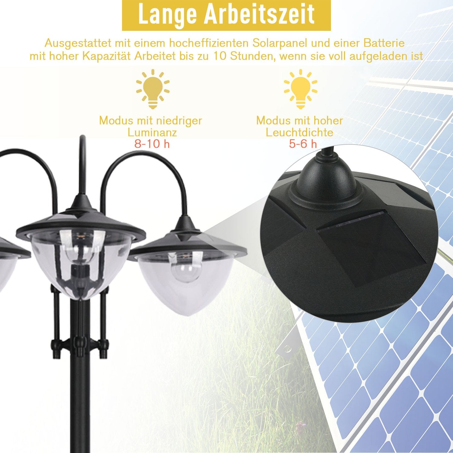 Solar Garden Light, 3-head lampa med blomkruka bas