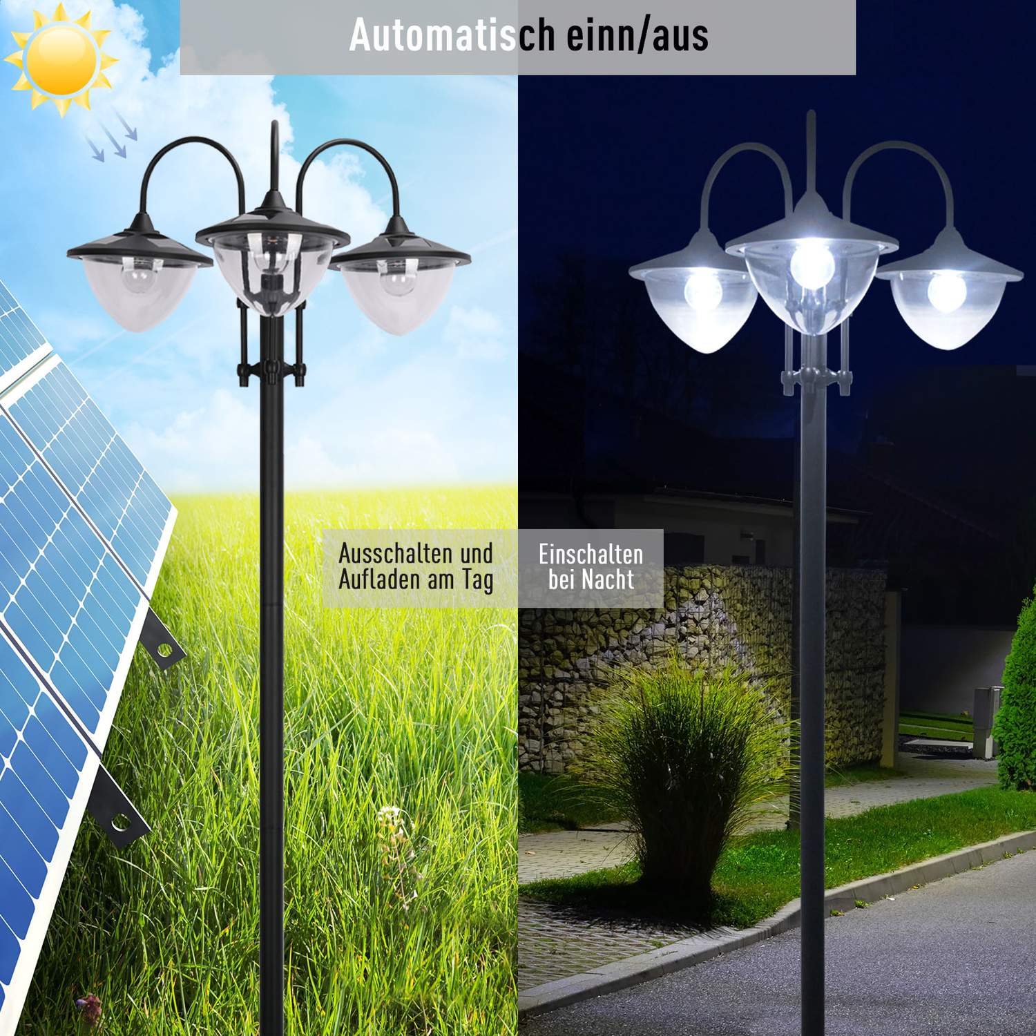 Solar Garden Light, 3-head lampa med blomkruka bas