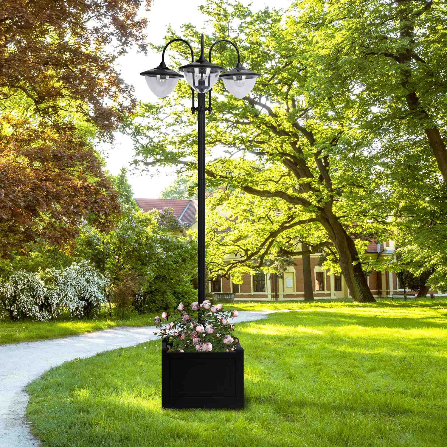 Solar Garden Light, 3-head lampa med blomkruka bas