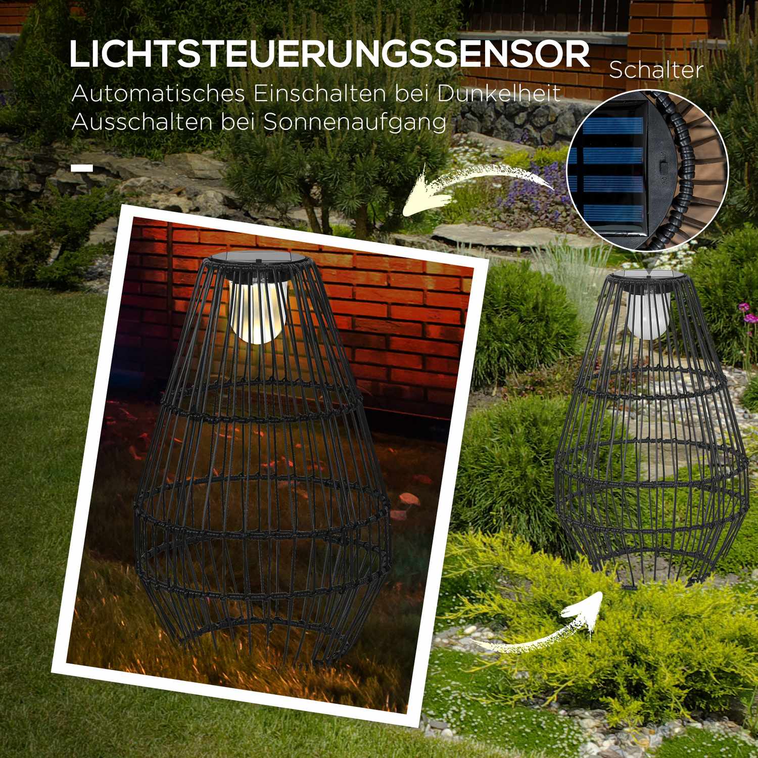 Solar trädgårdslampa, trumdesign, vattentät, ljussensor