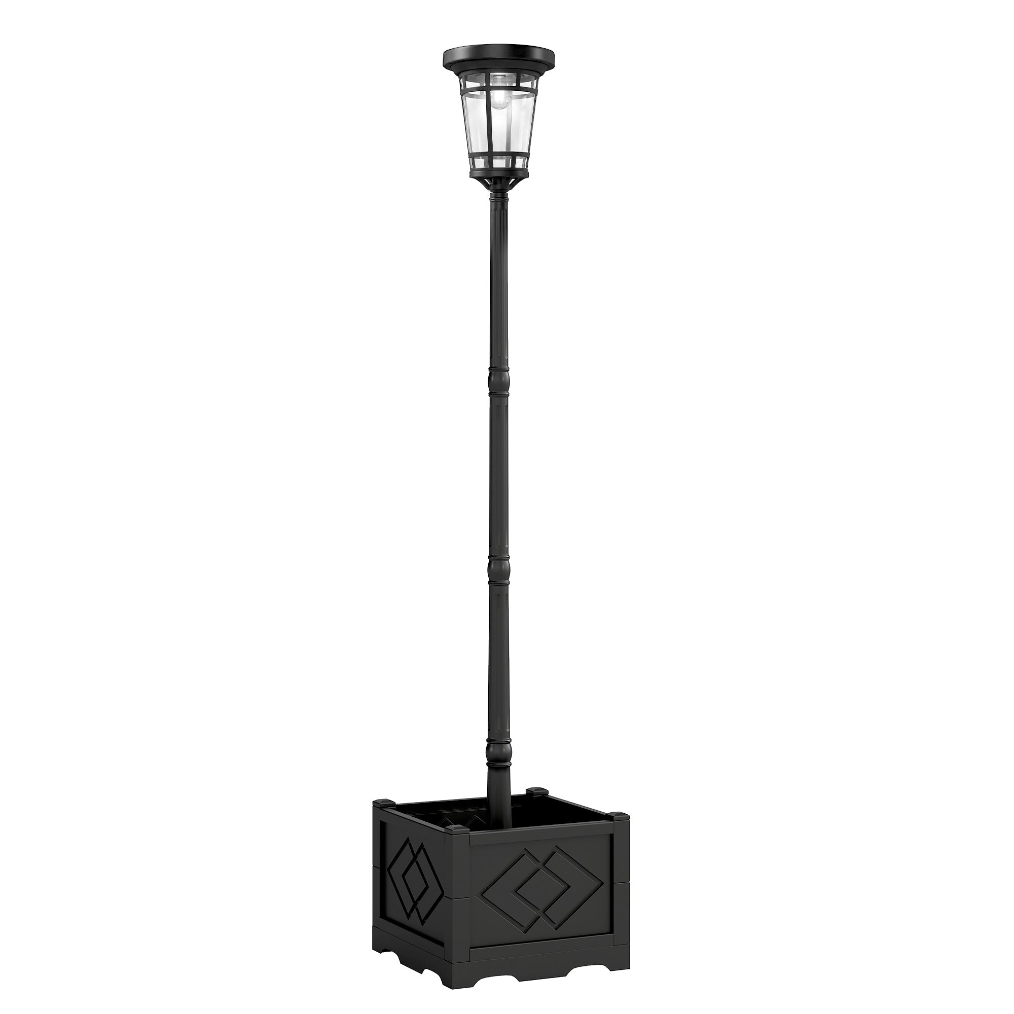 Solární zahradní lucerna s květináčem, 195 cm, dvojitá intenzita světla