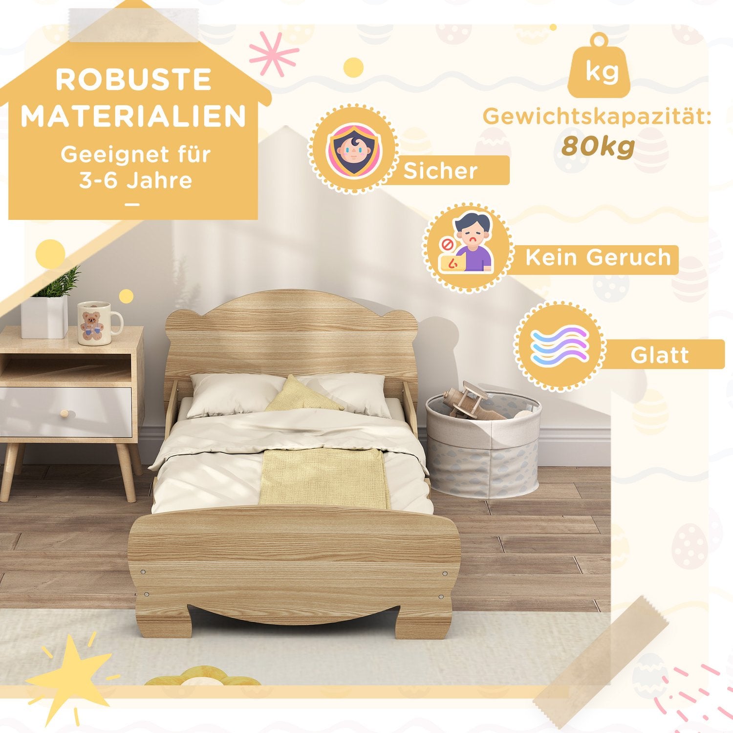 Solid Wood House Bed – Barnsäng med skyddsräcke, Bear Design