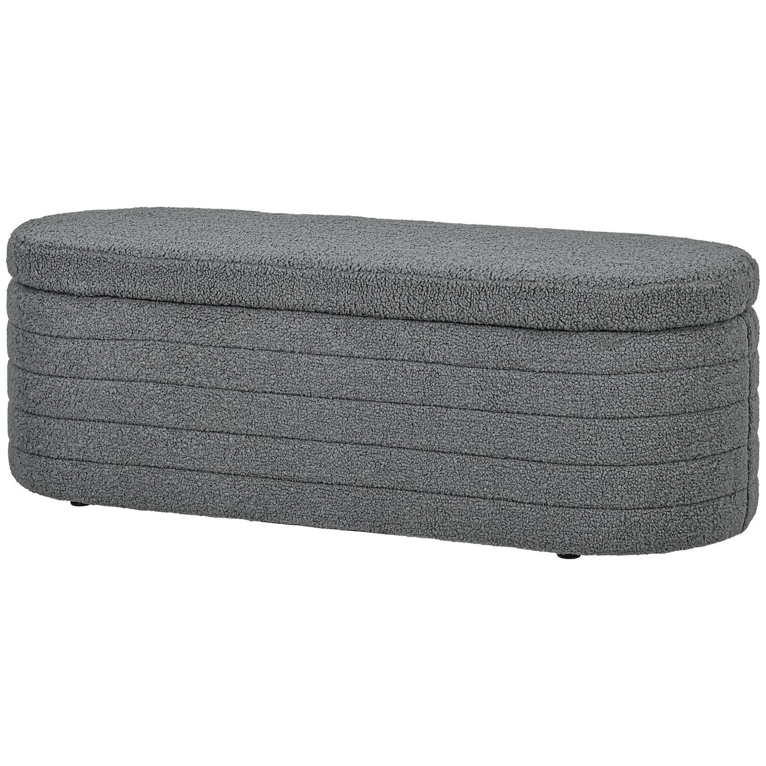 Sovrumsbänk med förvaring, träben, teddyfleece, ljusgrå