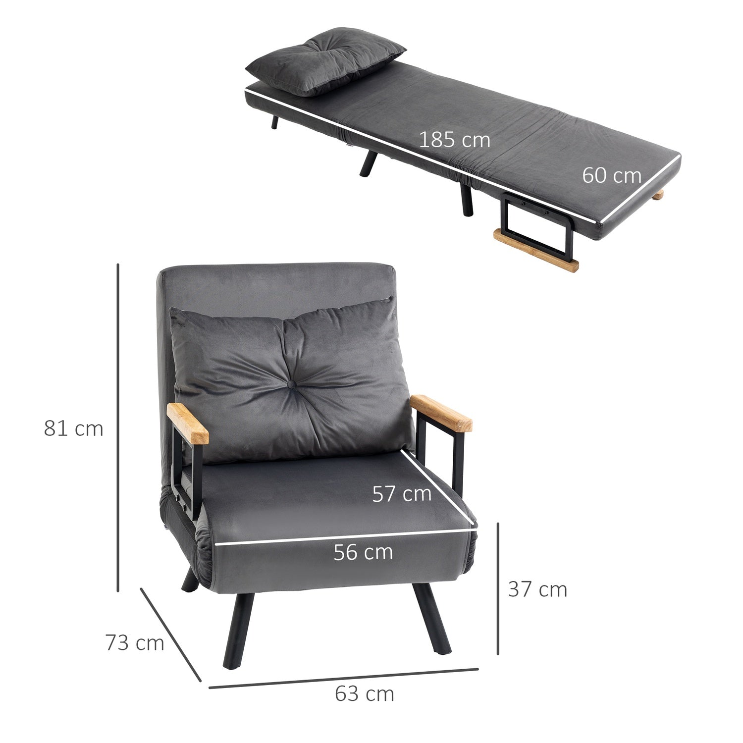 Justerbar sovstol, sammetslook, mörkgrå