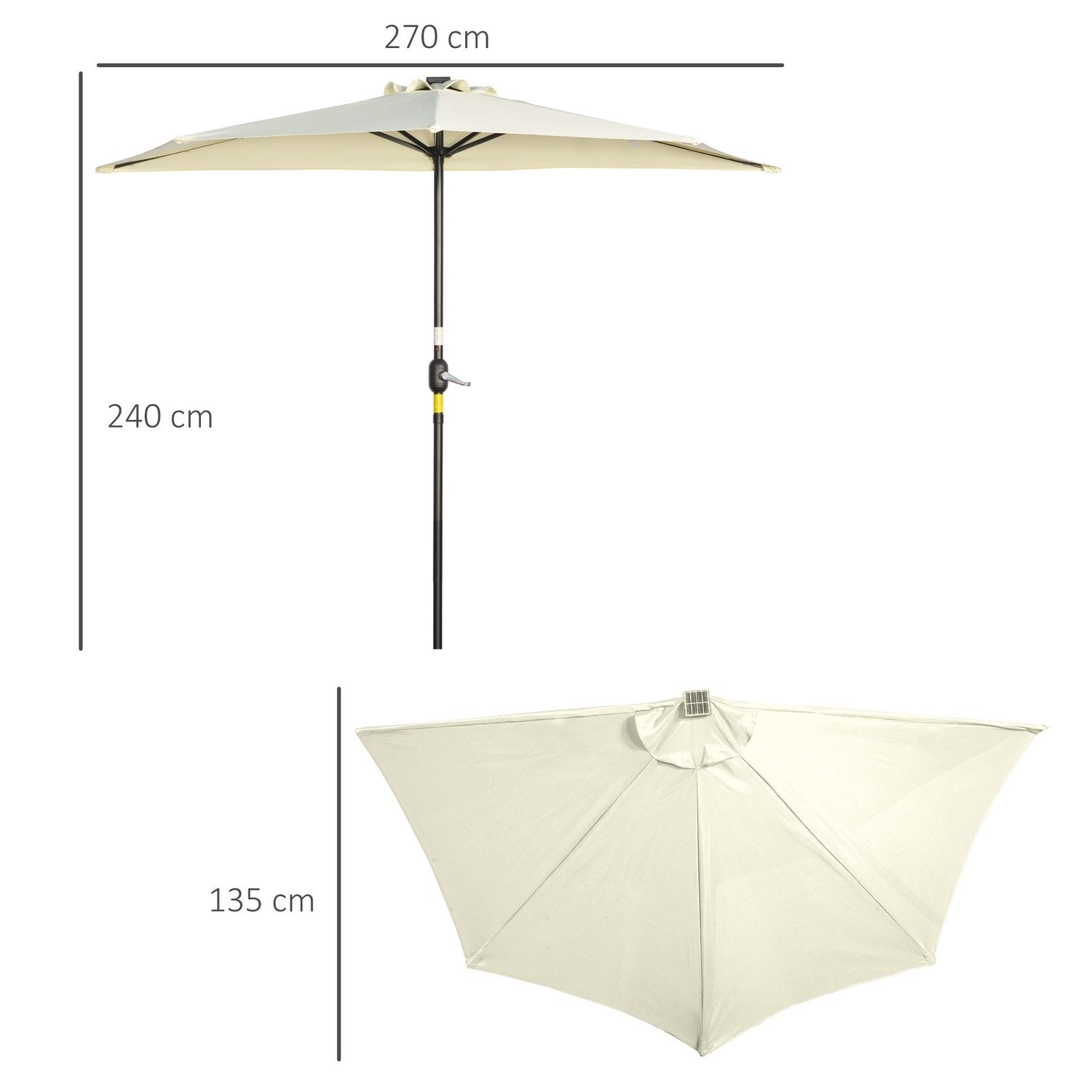 Parasoll 265 X 240 Cm Halvt Paraply Balkongparaply Med Led Halvrunda Uteplatsparaply Med Handvev Solpanel För Trädgård Metall Beige