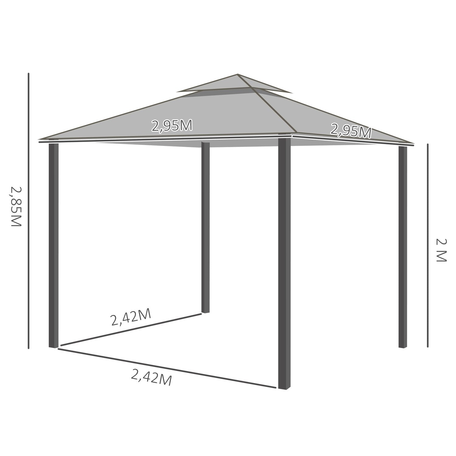 Trädgårdspaviljong Paviljong 3 X 3 M Trädgårdstält Med Dubbeltak Partytält Med 4 X Sidopaneler Myggnät Väderbeständig Aluminium Polyester