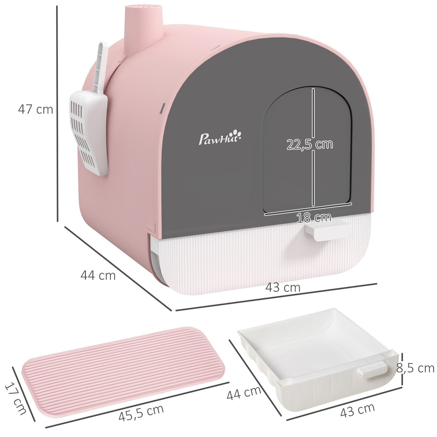 Kattsandlåda Lock Spade Utdragbar Bricka Kattsandmatta Plast Upp Till 5 Kg Rosa 43X44X47Cm