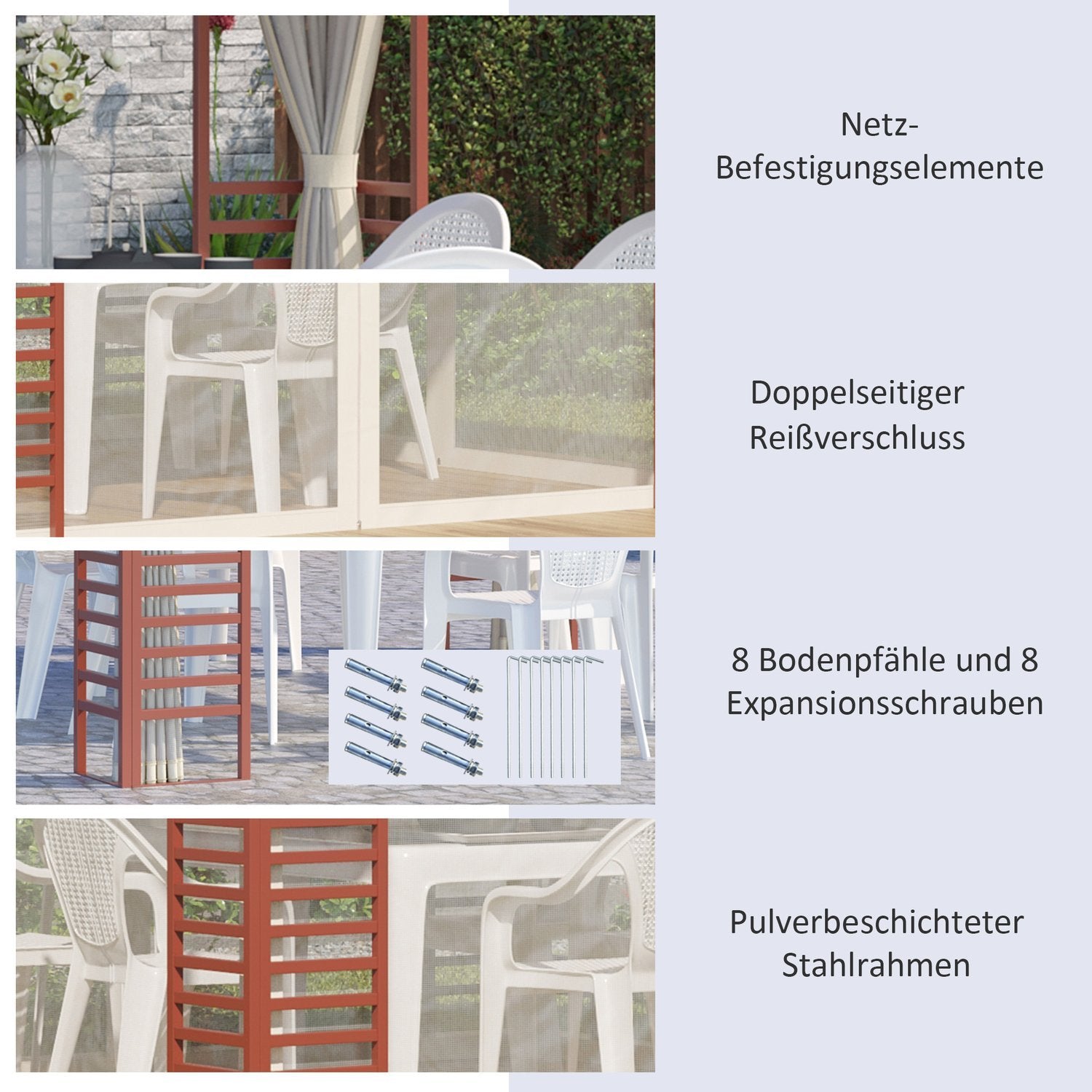 Pavilion 2,96X2,96M Partytält För Upp Till 15 Personer Med Flugnät, Stål & Polyester, Beige