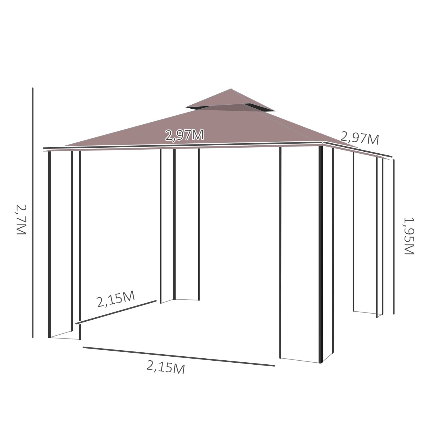 Paviljong Trädgårdspaviljong Med Myggnät Sidoväggar, Partytält Med Dubbeltak, Trädgårdstält 2,97X2,97M