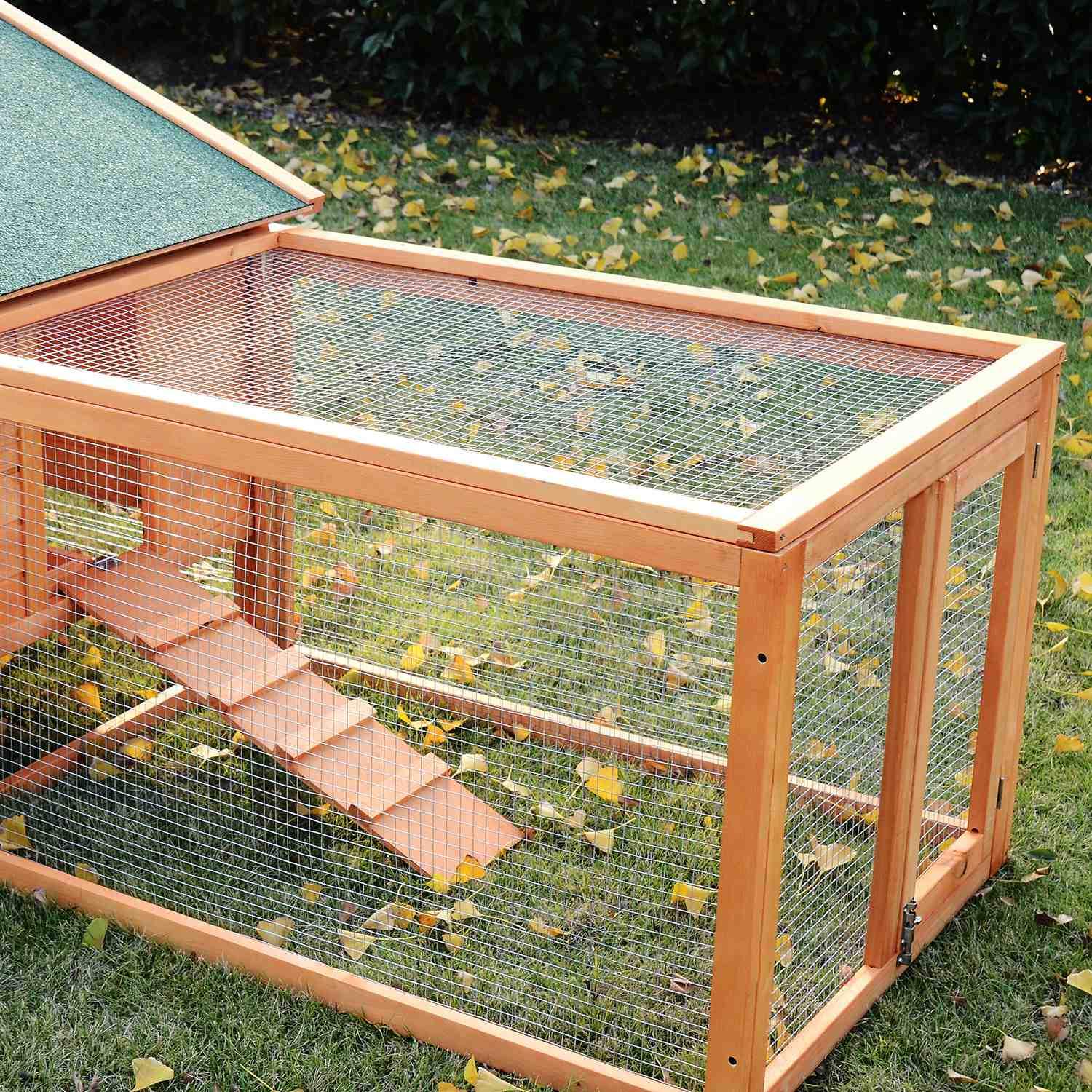 Rabbit Hutch Xxl Med Utomhushölje Rymlig Kaninbur, Granträ & Metalltråd, 100X68X59Cm