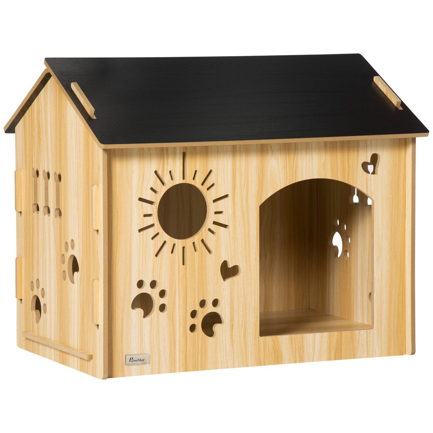 Trähundkennel Smådjurshus Med Ventilationsöppningar Hundhus Med Tak Hundgrotta Inomhus Mdf Ek + Svart 69 X 50 X 58,5 Cm