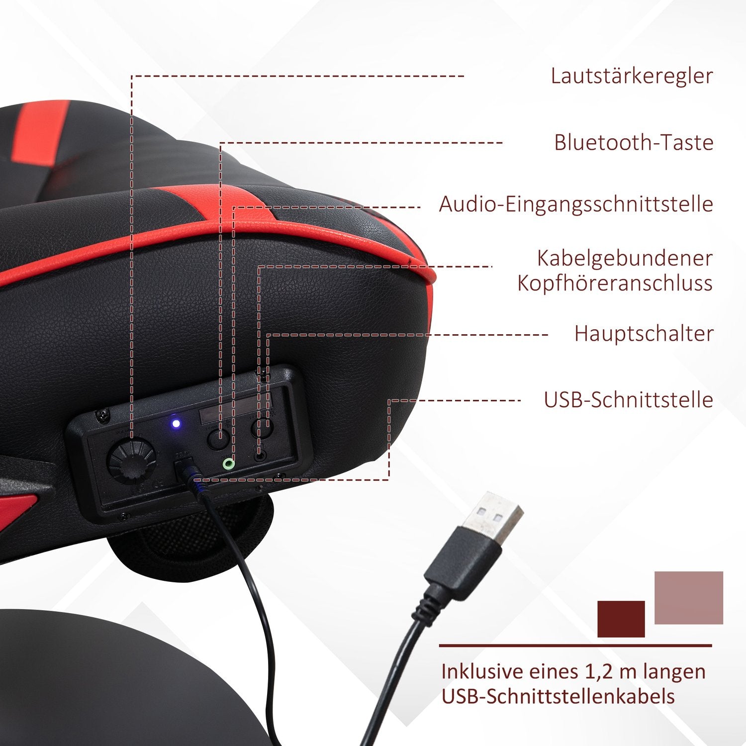 Ergonomisk spelstol med högtalare, justerbar höjd, konstläder