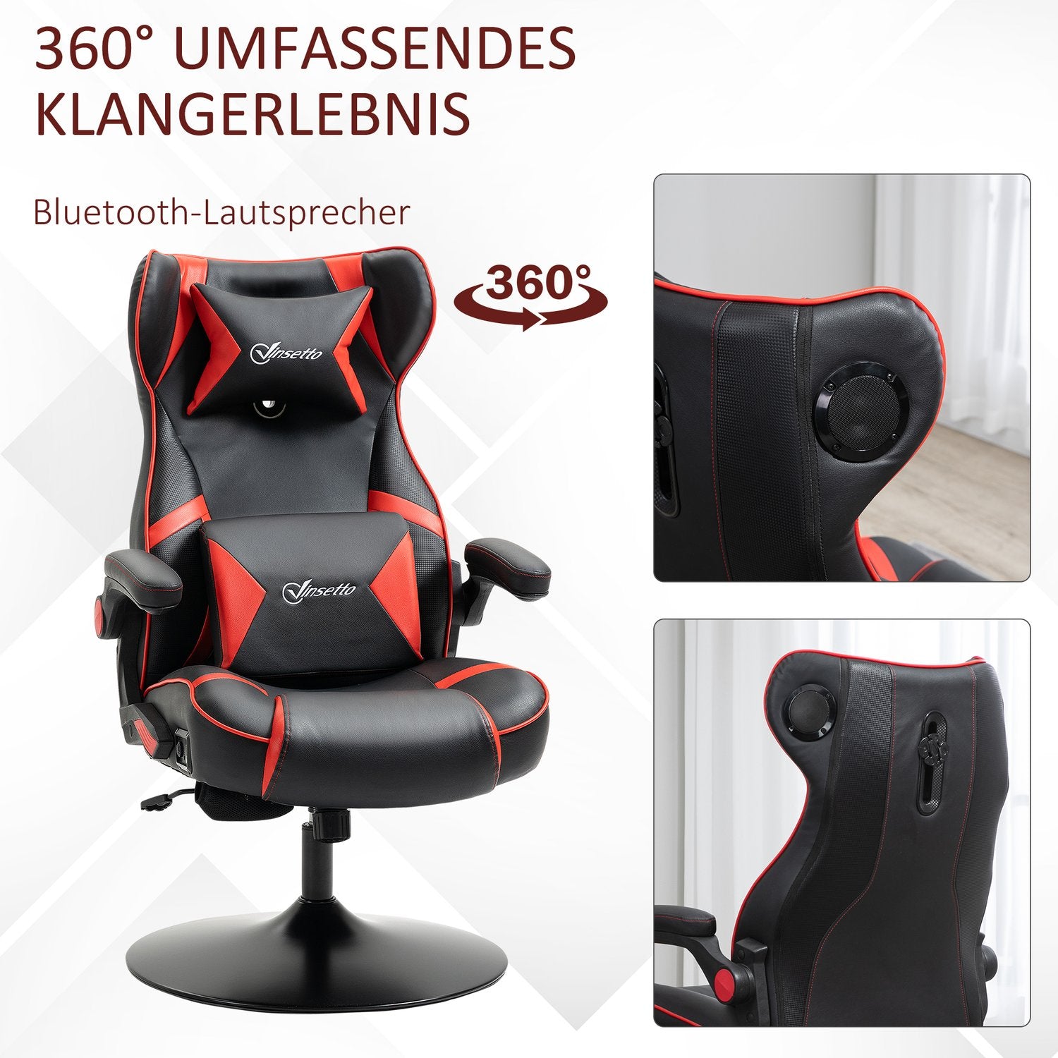 Ergonomisk spelstol med högtalare, justerbar höjd, konstläder