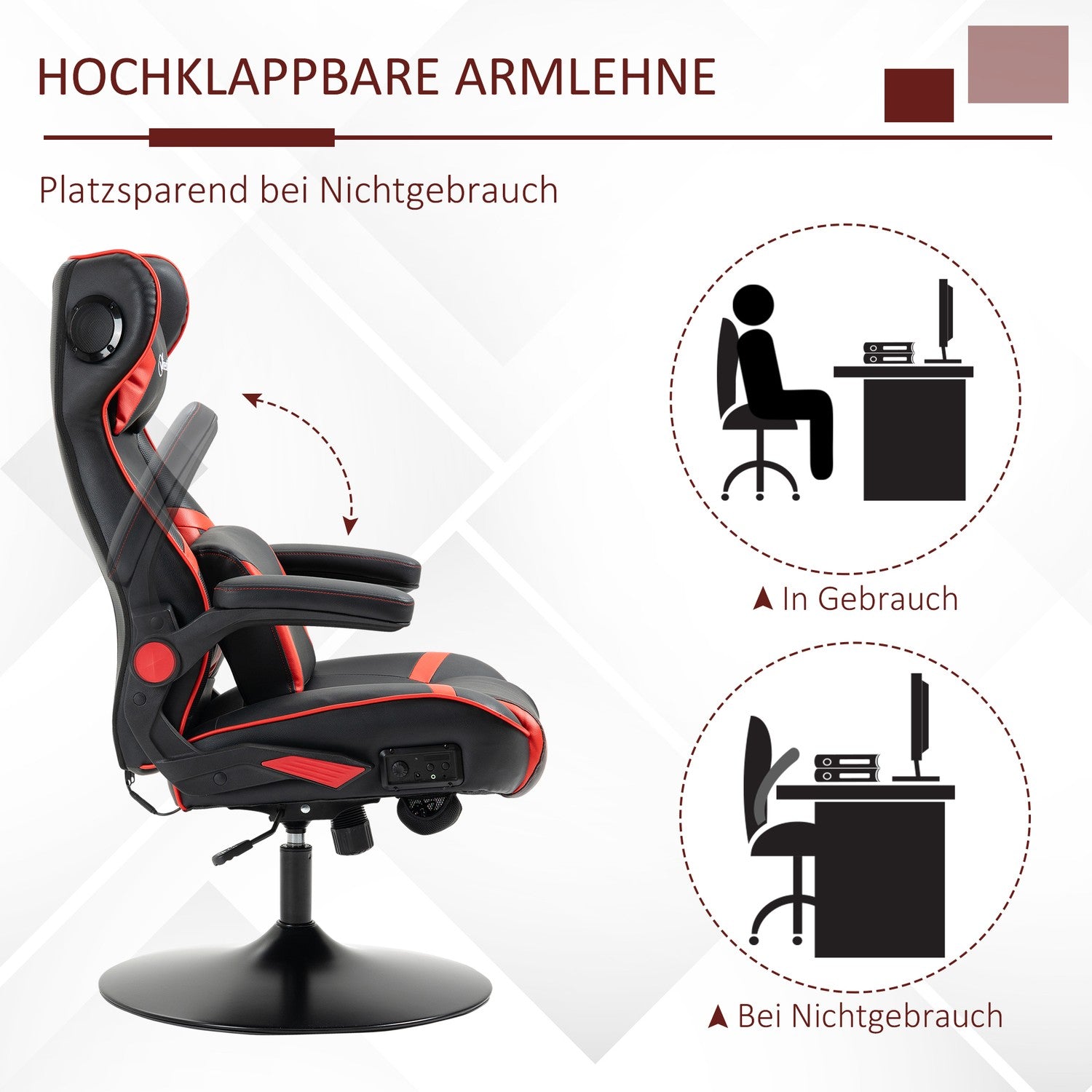 Ergonomisk spelstol med högtalare, justerbar höjd, konstläder