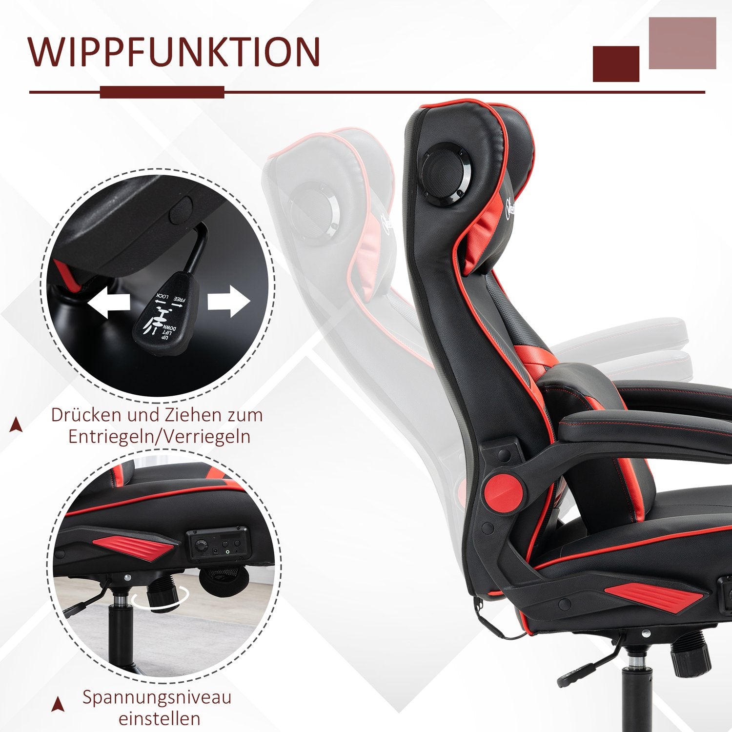 Ergonomisk spelstol med högtalare, justerbar höjd, konstläder