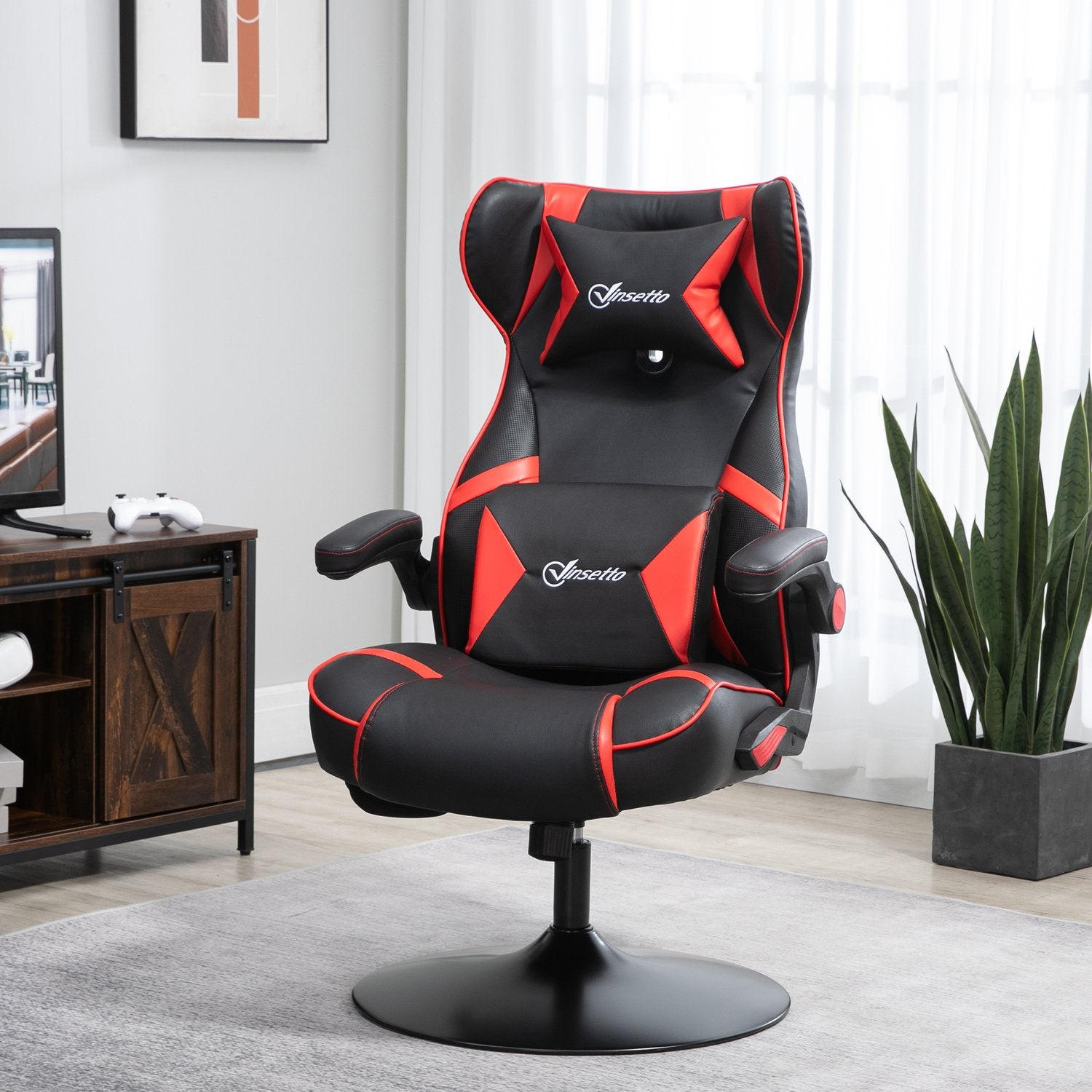 Ergonomisk spelstol med högtalare, justerbar höjd, konstläder