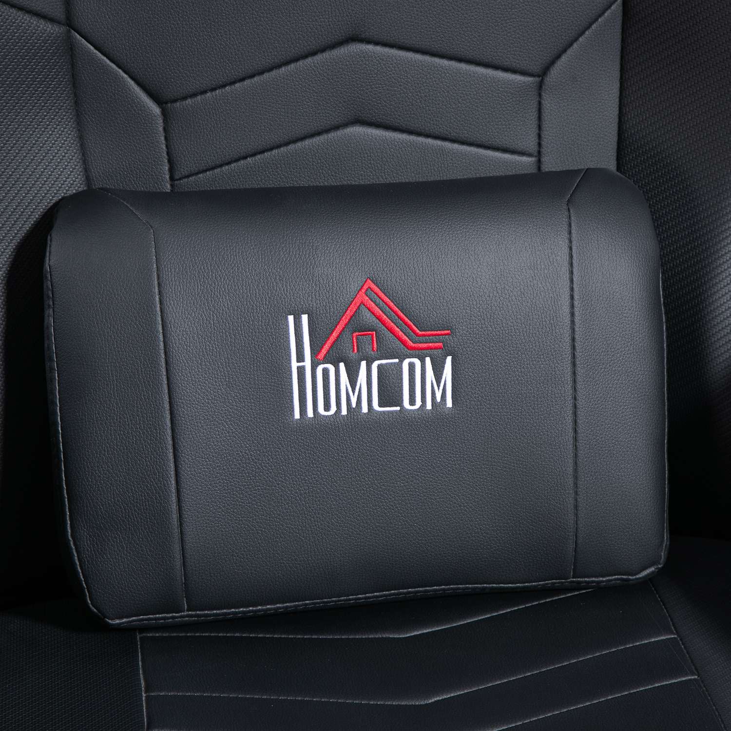 Spelstol med massage och fotstöd, svart läder-look