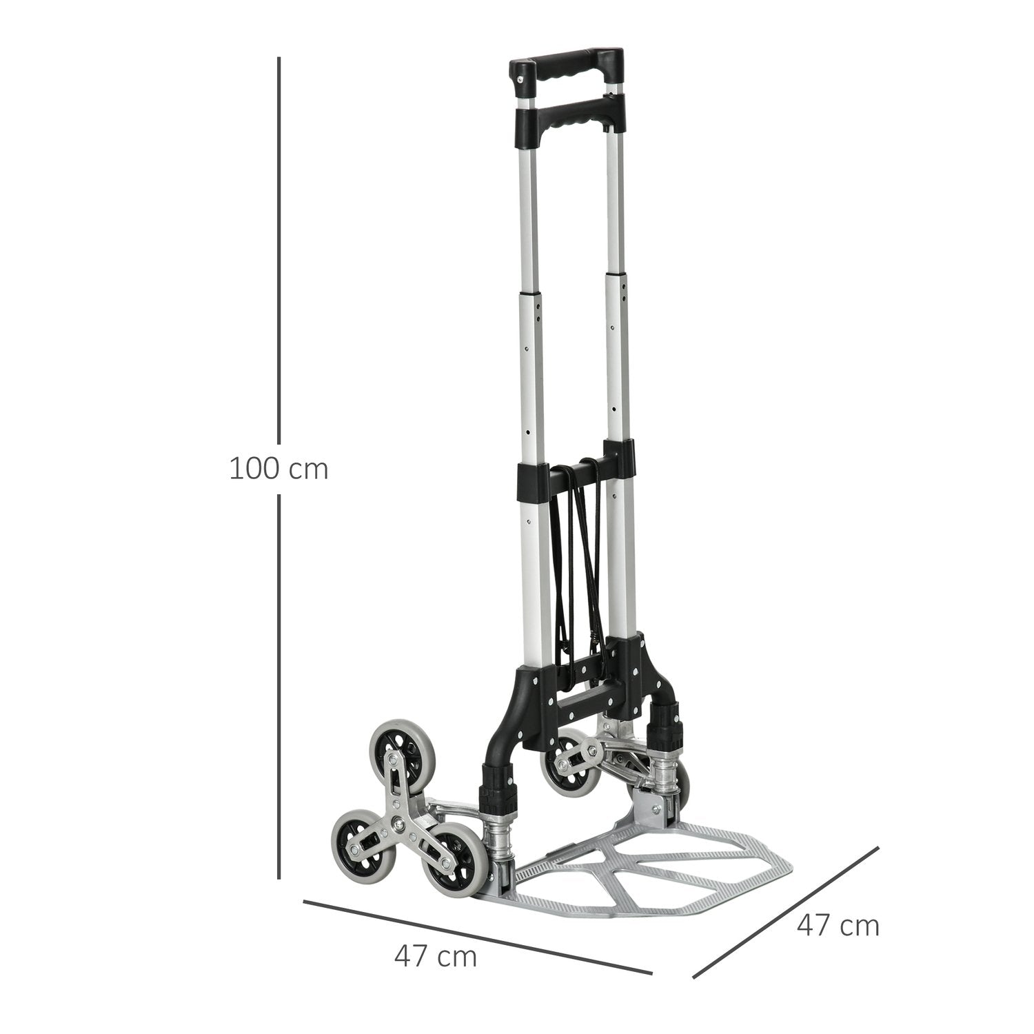 Trappklättrarsäcklastbil Hopfällbar, 6-Rullssystem, Fast Rep, Upp Till 70 Kg, Aluminium, Silver, 70 Kg Lastkapacitet