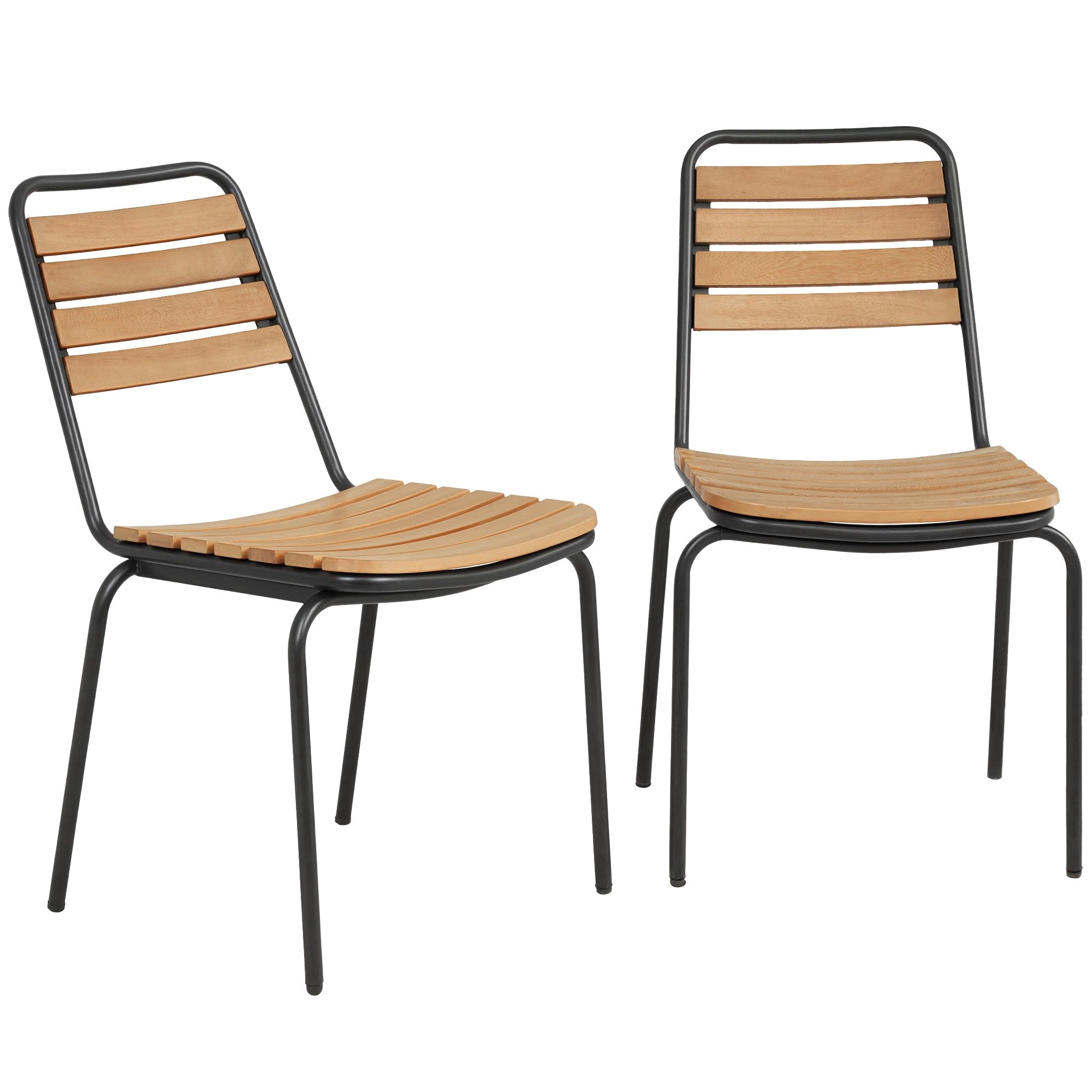Stapelbare tuinstoelen voor buiten, set van 2, staal en hout