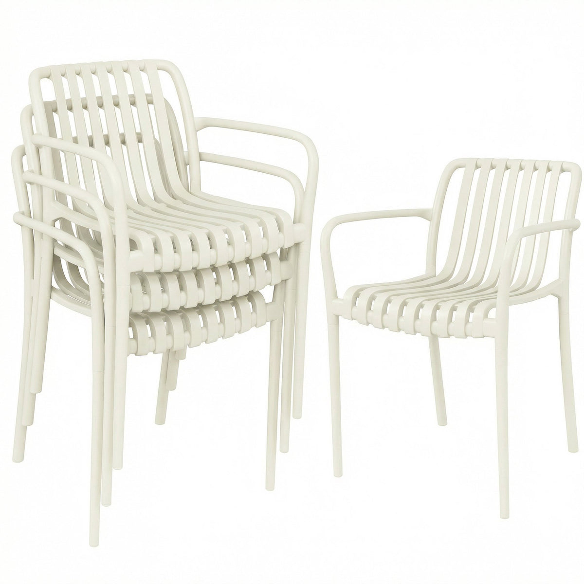 Stapelbare tuinstoelen, set van 4, crème-wit, ergonomisch ontwerp