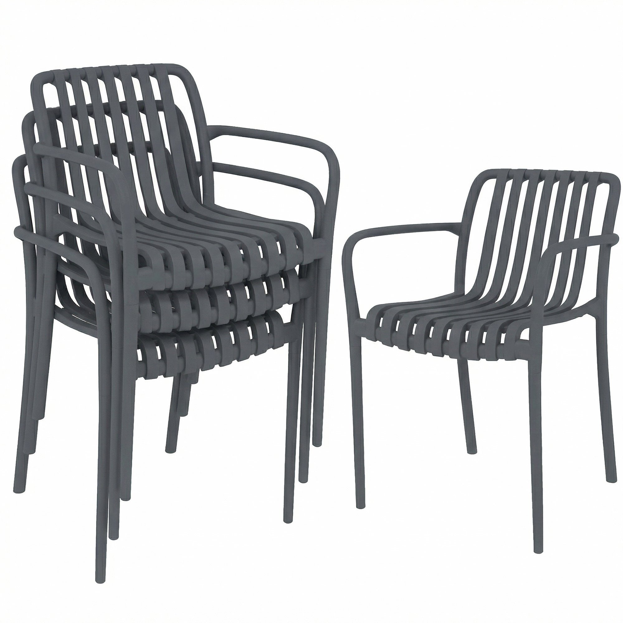 Stapelbare buitenstoelen, set van 4, donkergrijs, ergonomisch ontwerp