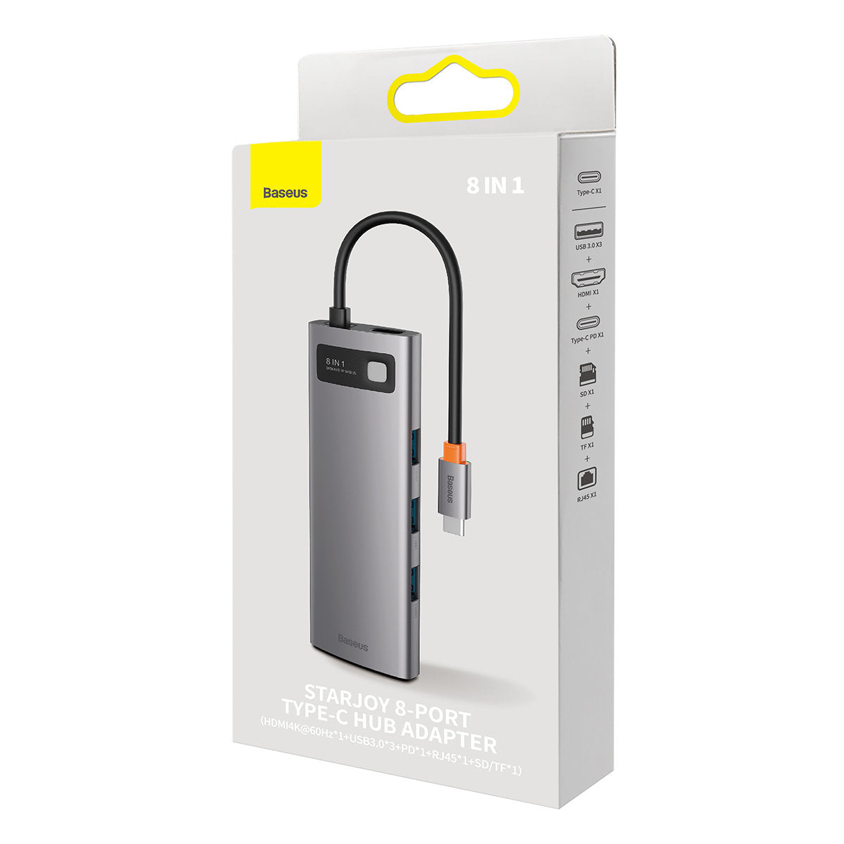 StarJoy HUB 8in1 USB-C 3xUSB HDMI RJ45 SD- och TF-kortläsare PD grå