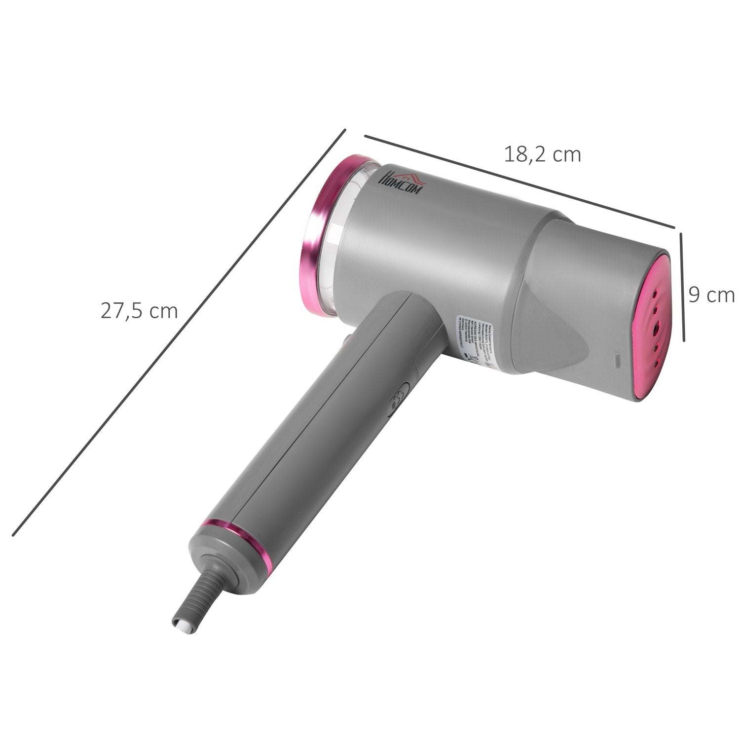 Steam Smoother Ångborste Hopfällbart Ångstrykjärn Med 160 Ml Vattentank 1520 W Aluminiumplast Grå + Rosa 27,5 X 18,2 X 9 Cm