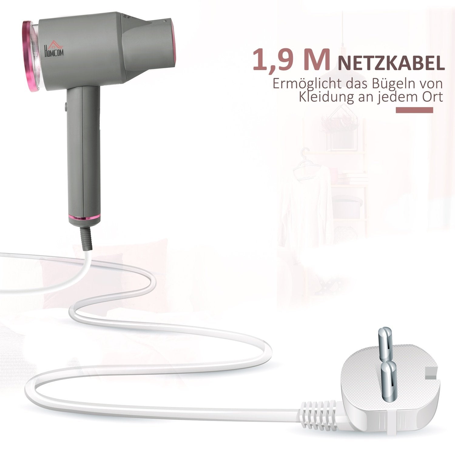 Steam Smoother Ångborste Hopfällbart Ångstrykjärn Med 160 Ml Vattentank 1520 W Aluminiumplast Grå + Rosa 27,5 X 18,2 X 9 Cm