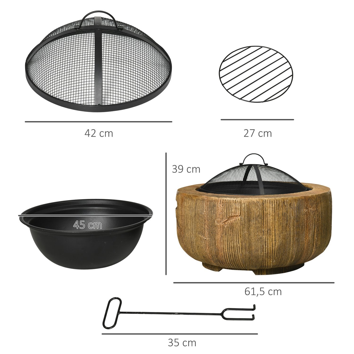 Steel Fire Pit Bowl med lock & poker för trädgårdscamping