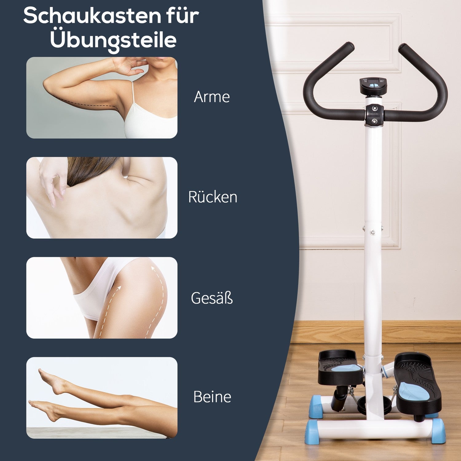 Fitness Swing Stepper med handtag, LCD, 100 kg kapacitet