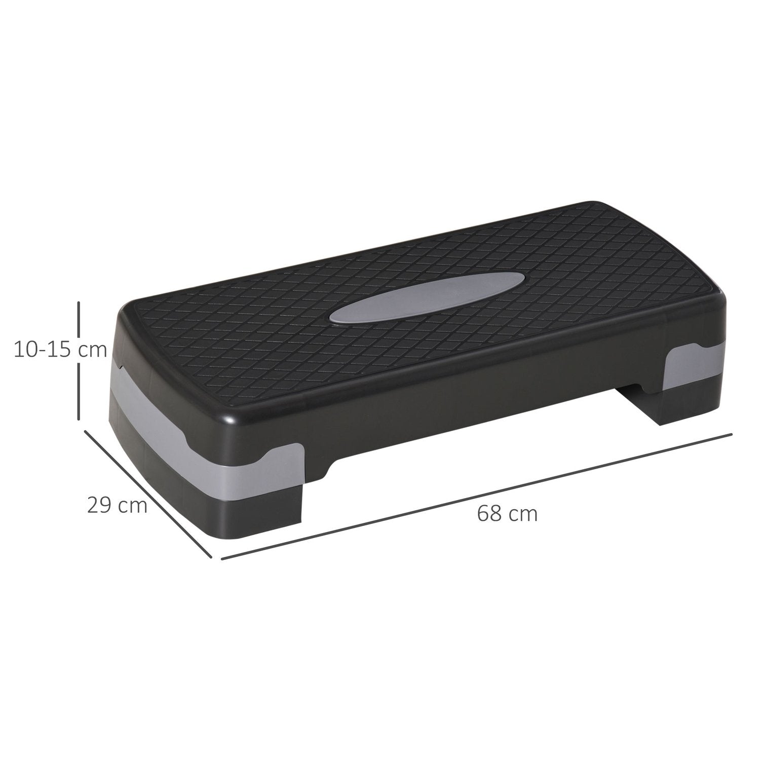 Stepping Board Aerobic Fitness 2-Level Höjd Justerbar (10/15 Cm), Motionscykel Stepper, Svart+Grå, 68X29X15Cm