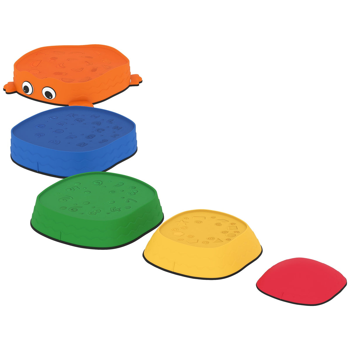 Set met stapelbare, kikker-vormige, kleurrijke stapstenen