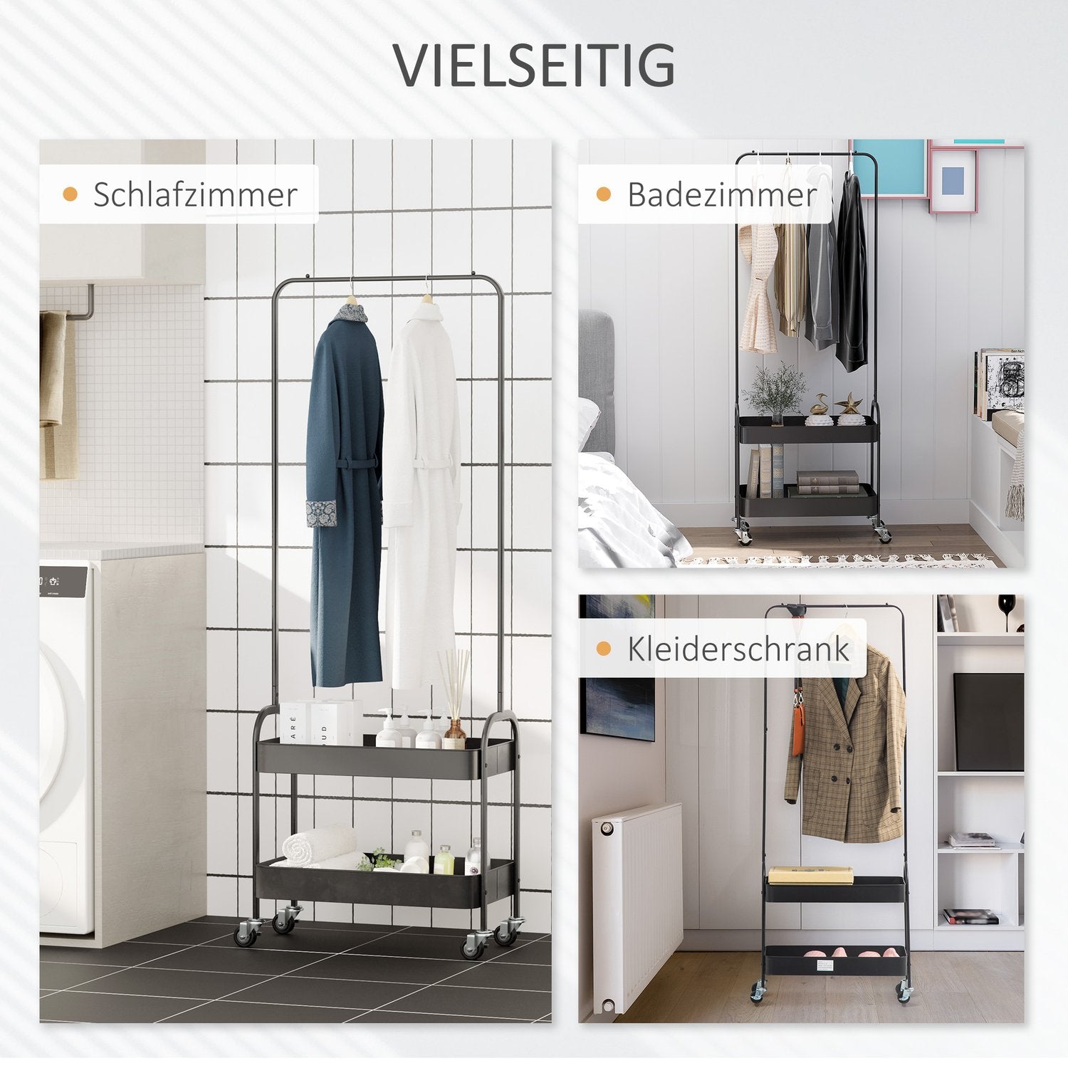 Stål Kläder & skoställ på hjul, 16 kg kapacitet, svart