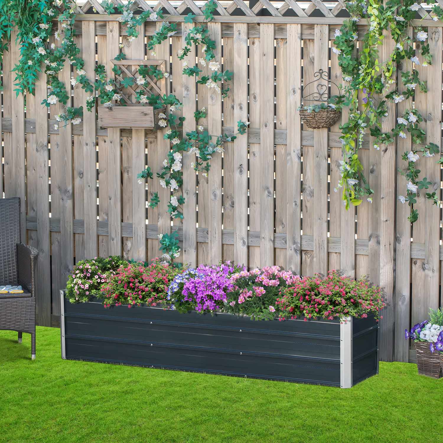 Stål XXL Upphöjd Garden Bed Planter Box, 183x47x40 cm