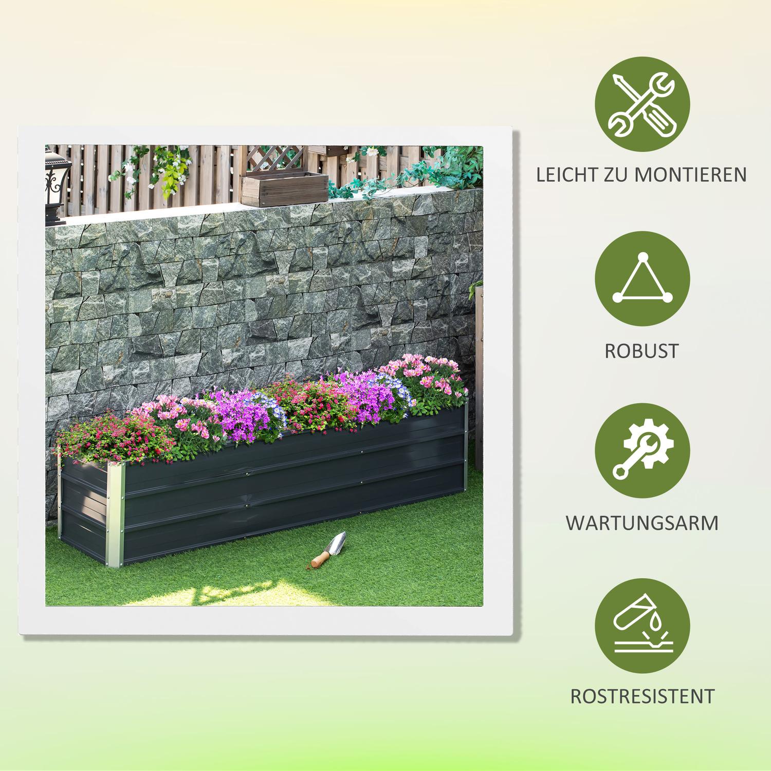 Stål XXL Upphöjd Garden Bed Planter Box, 183x47x40 cm