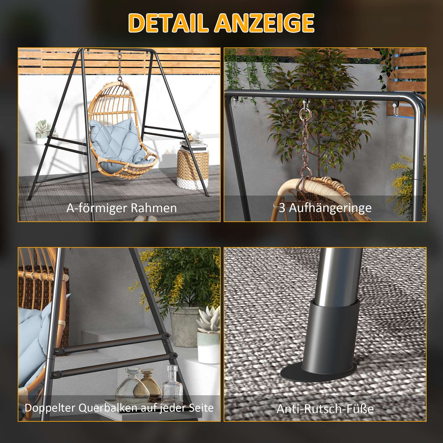 Stål för hängande stolar, 150 kg kapacitet, inomhus/utomhus