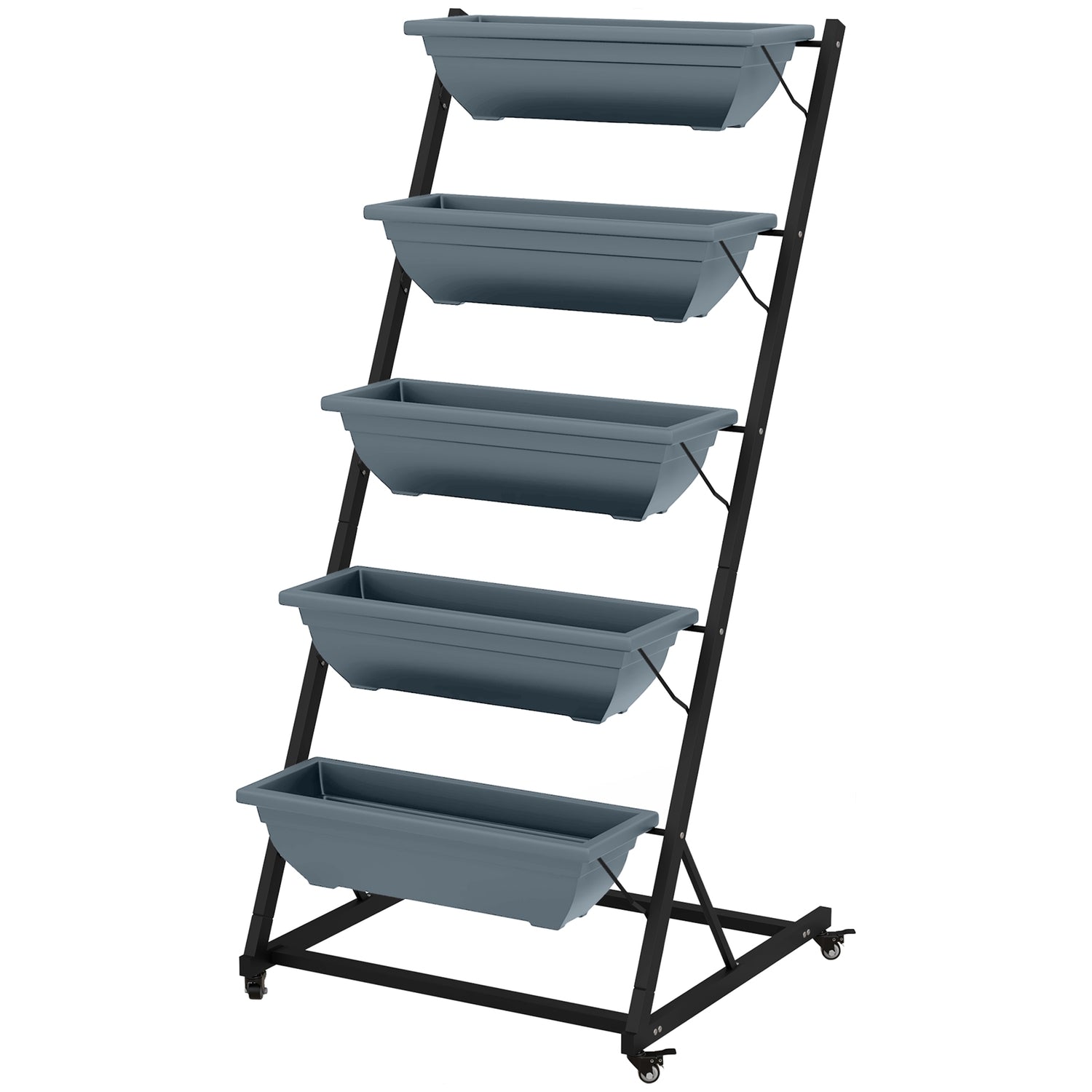 Stålställ med hjul – 5 våningar, grå finish