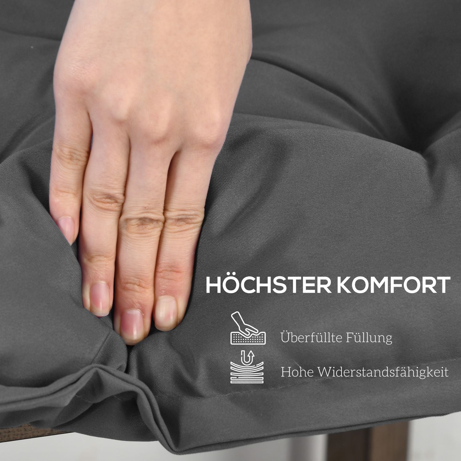 Stolsdyna med knytband, 100x40cm, tvättbar, mörkgrå