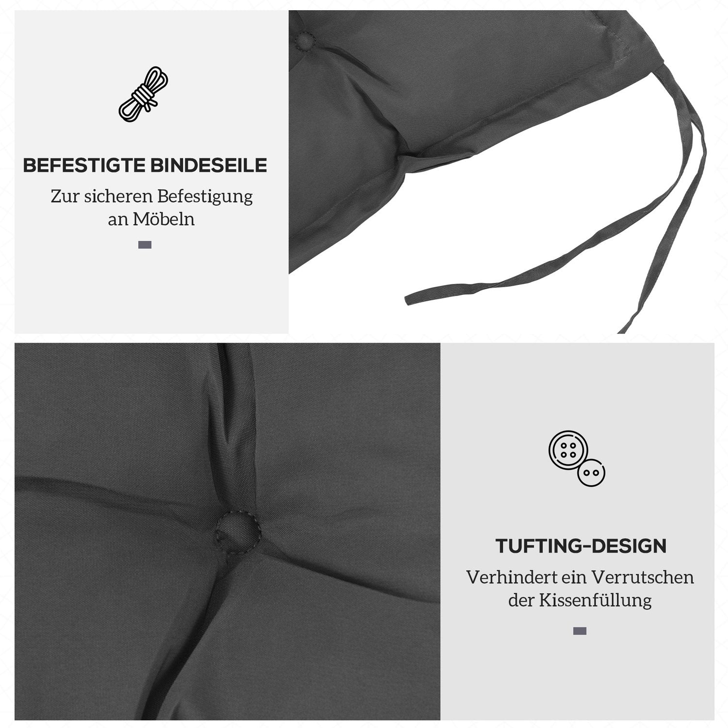 Stolsdyna med knytband, 100x40cm, tvättbar, mörkgrå