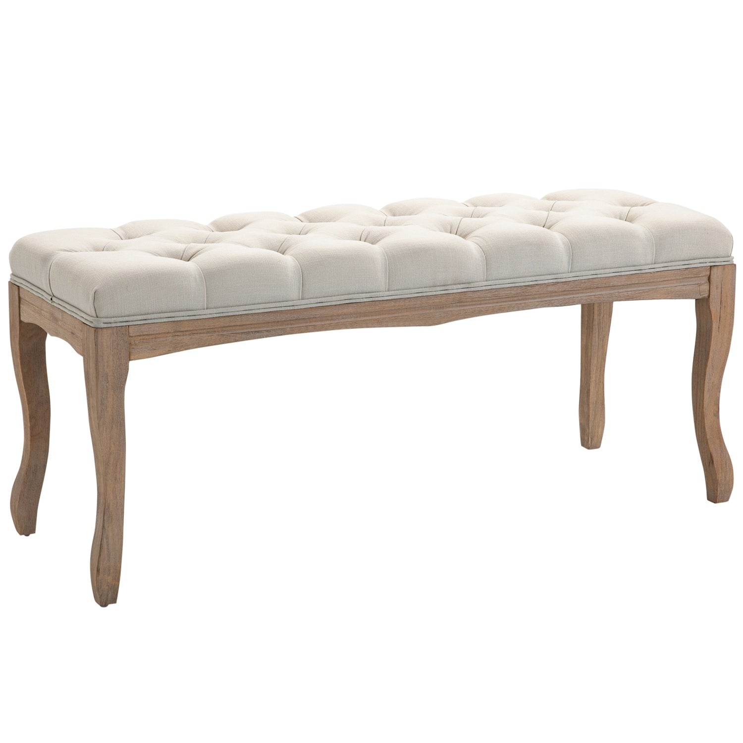 Beige stoppad gummiträbänk – vintagestil, 110x40x48Cm