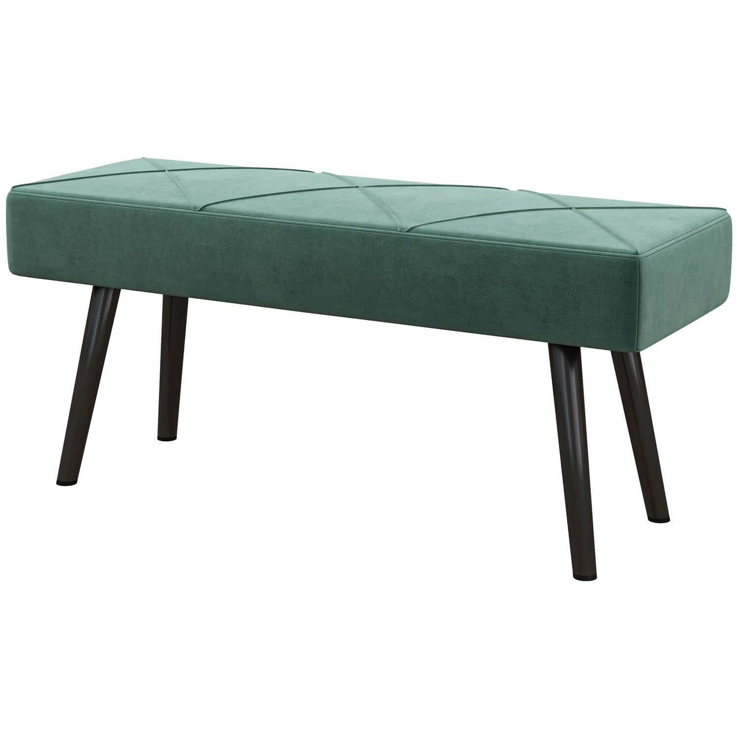 Sammetsklädd bänk, X-mönster, 100x36x45 cm, grön