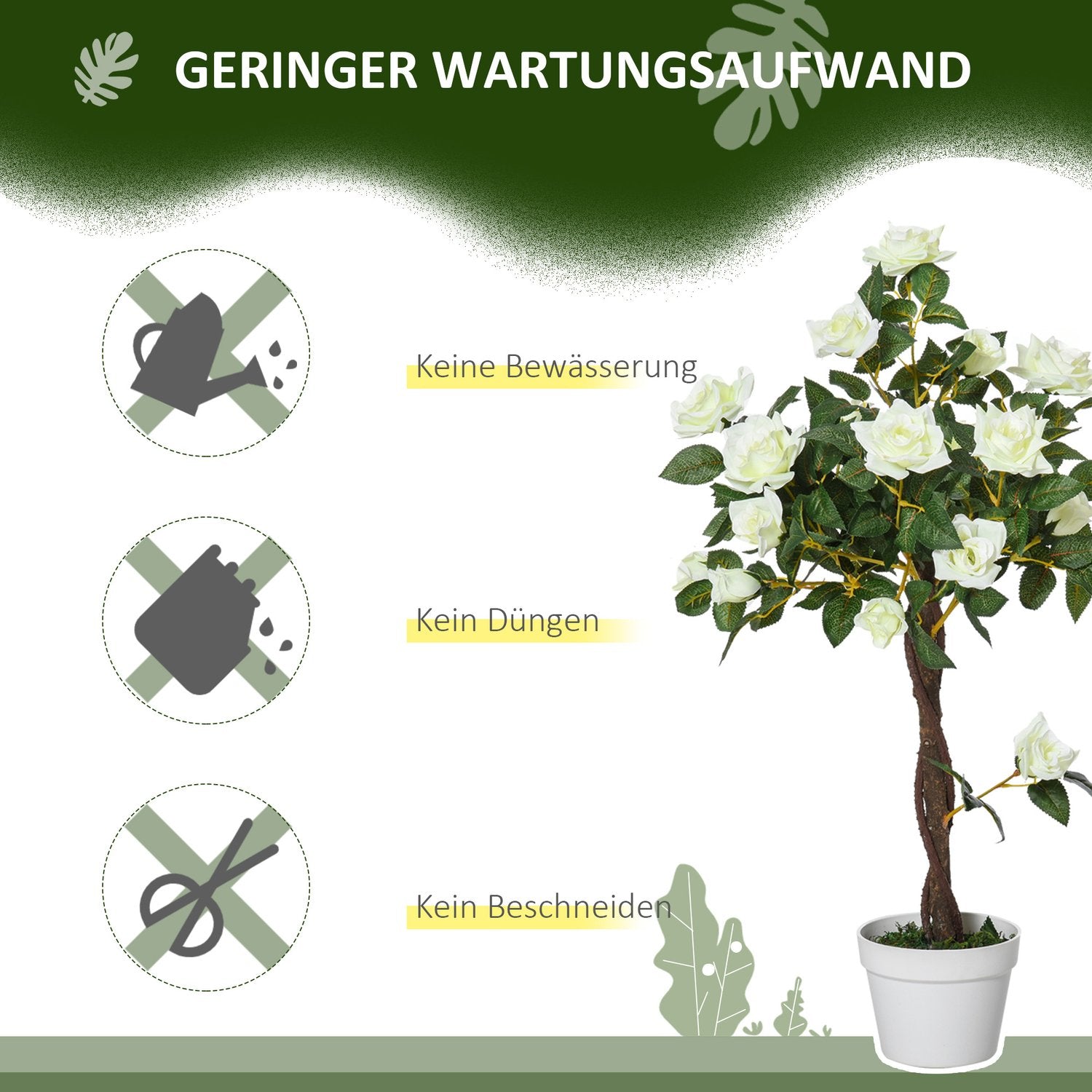 Stort 90 cm konstgjordt rosenträd i kruka för heminredning