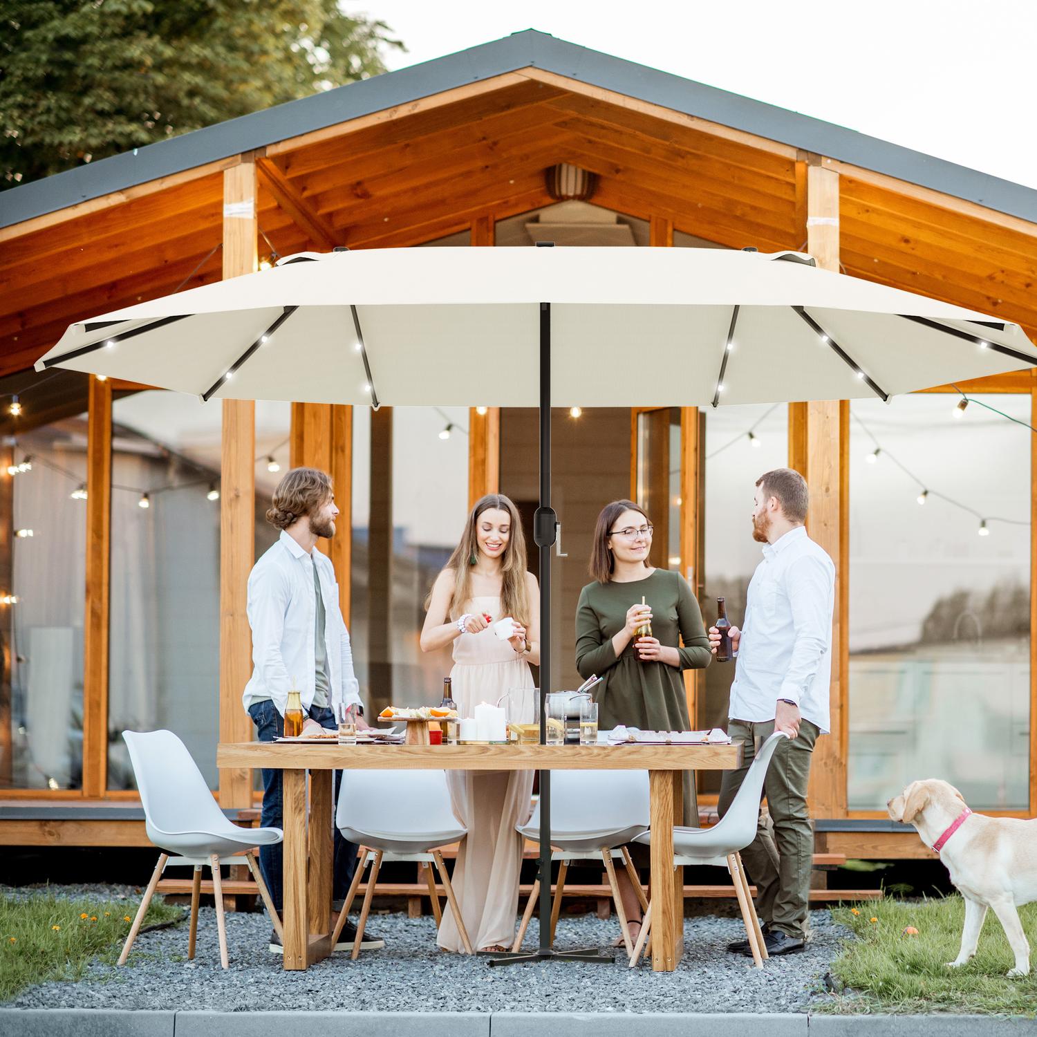 Stort ovalt trädgårdsparasoll – 440x260cm, LED, Krämvit