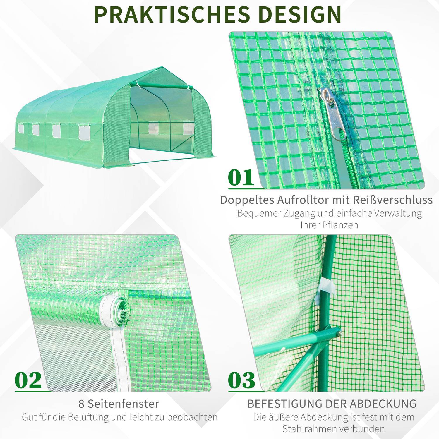 Tomato House Cold Frame Växthus Med Gaveltak, Folie Växthus, Grön, 600X300X200Cm