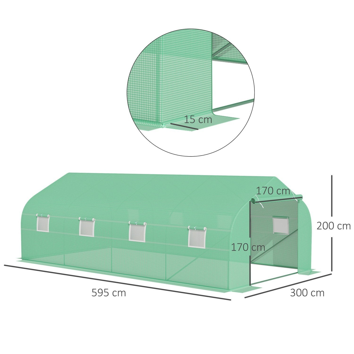 Tomato House Cold Frame Växthus Med Gaveltak, Folie Växthus, Grön, 600X300X200Cm