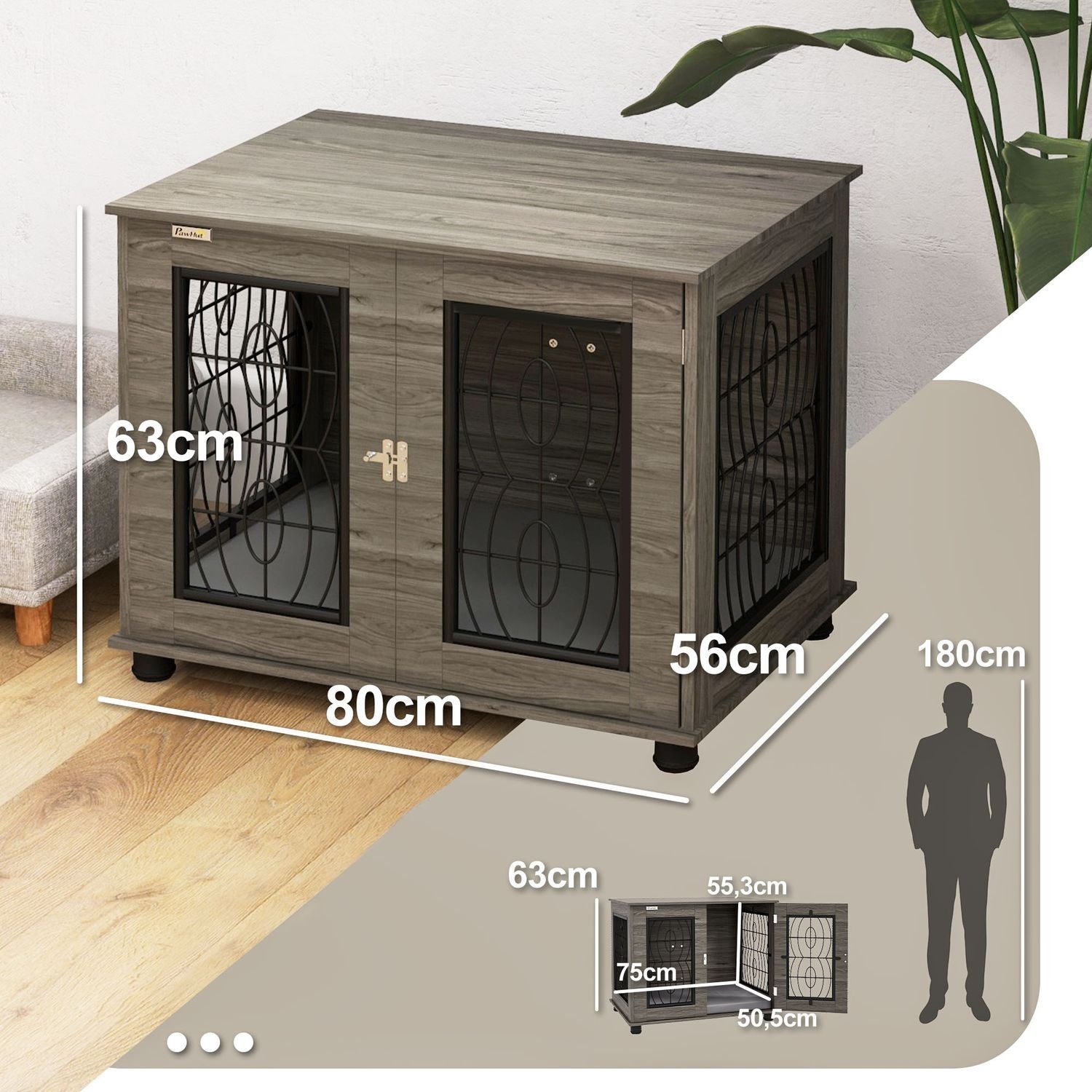 Hundbur Hundhuskudde Låsbar Ytterdörr Hundkennel Trådnät Upp Till 20 Kg Grå 80X56X63Cm