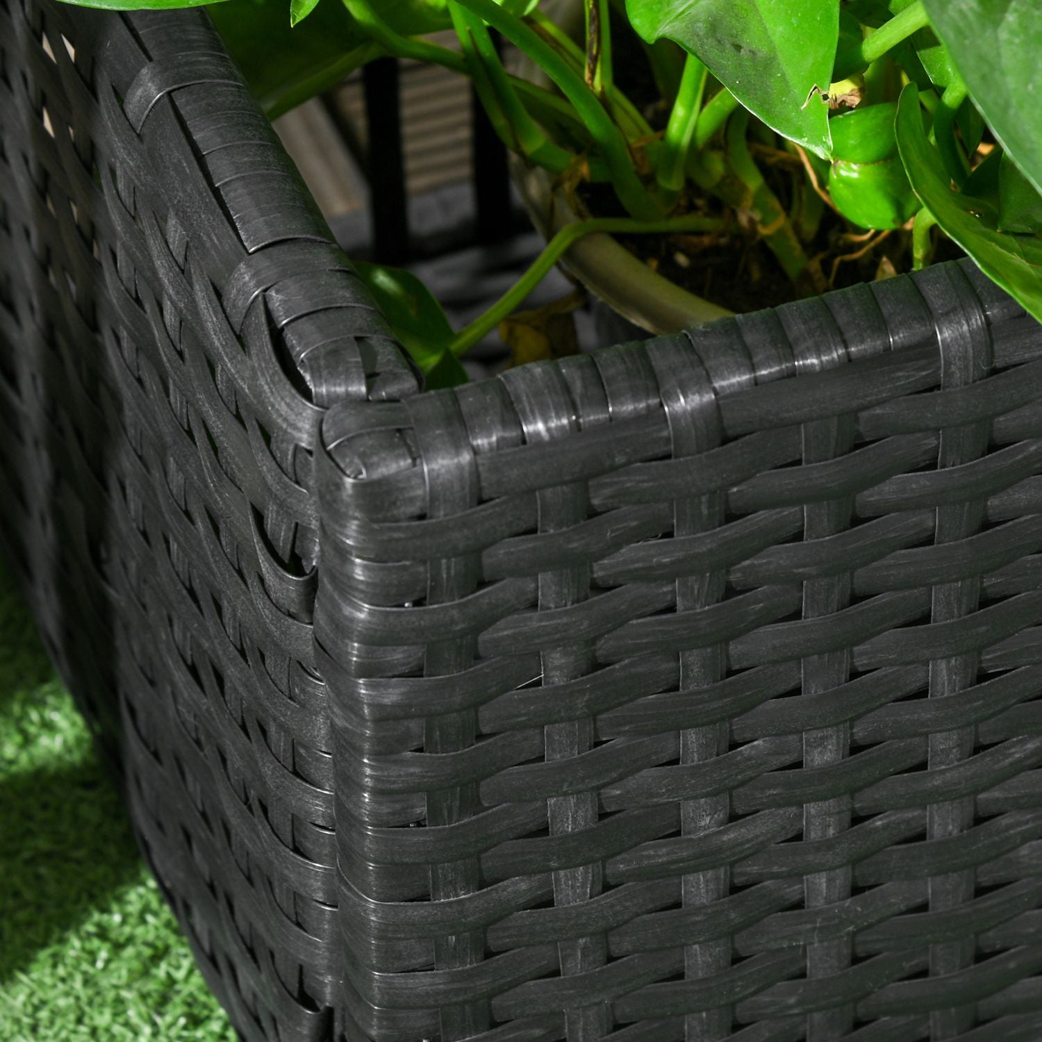 Svart Polyrattan Upphöjd trädgårdssäng med spaljé 103x103x29 cm