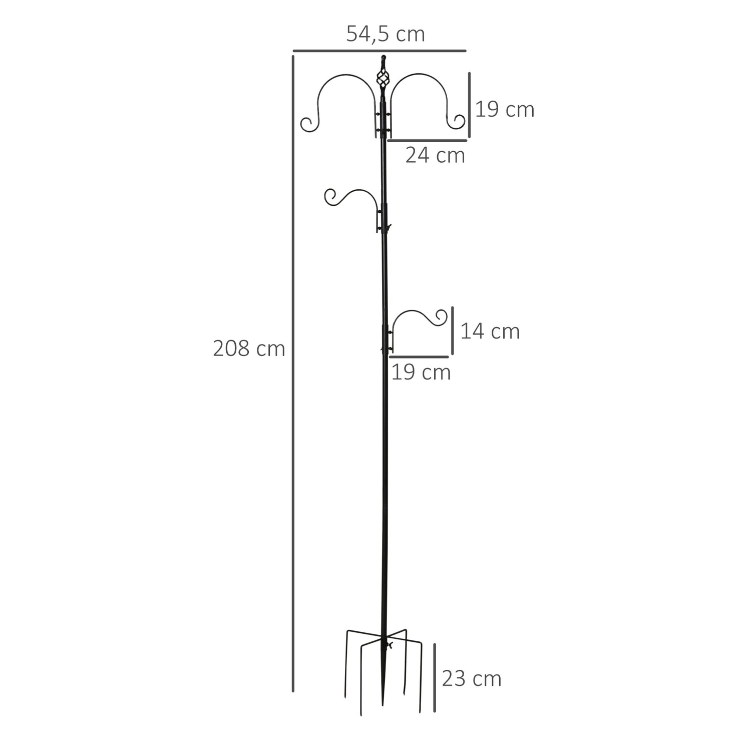 Svart fågelmatningsstation, 4 krokar, 54,5 x 208 cm